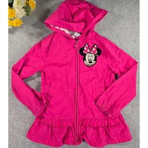 Vintage Y2K Disney Minnie Mouse Girls Hot Pink Ruffle Hooded Jacket Sequin 5T